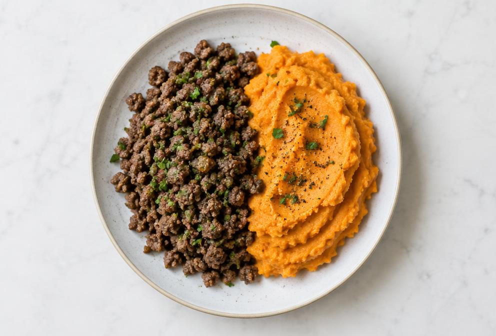 Mince & mashed sweet potato